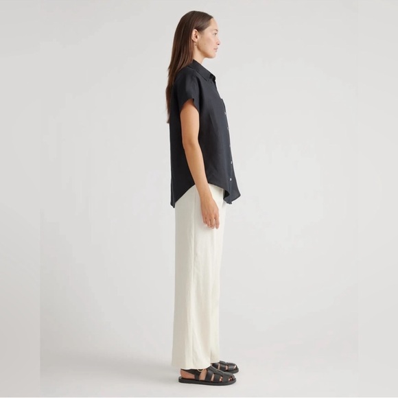 NWT QUINCE Women's Black Button-Up 100% European Linen Camp Shirt Sz L - Picture 3 of 7